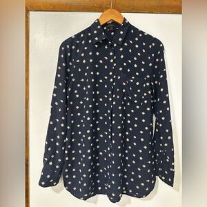 J. Crew Navy Blue Silk Shirt with Clock Pattern
